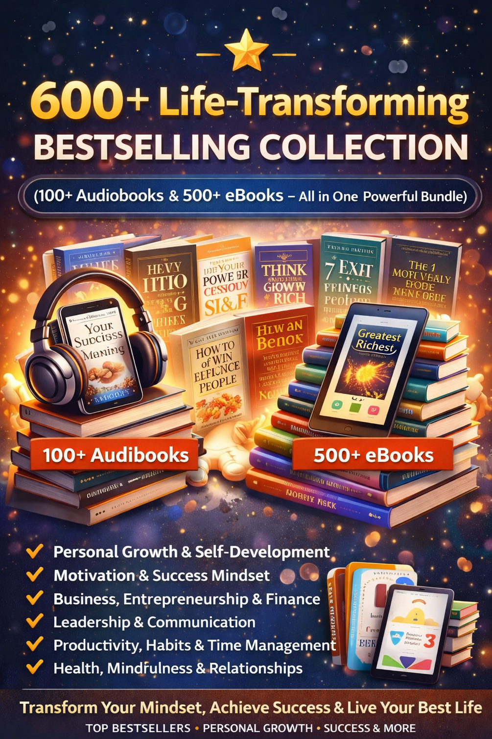 600+ Life-Transforming Bestselling Collection – 100+ Audiobooks & 500+ eBooks